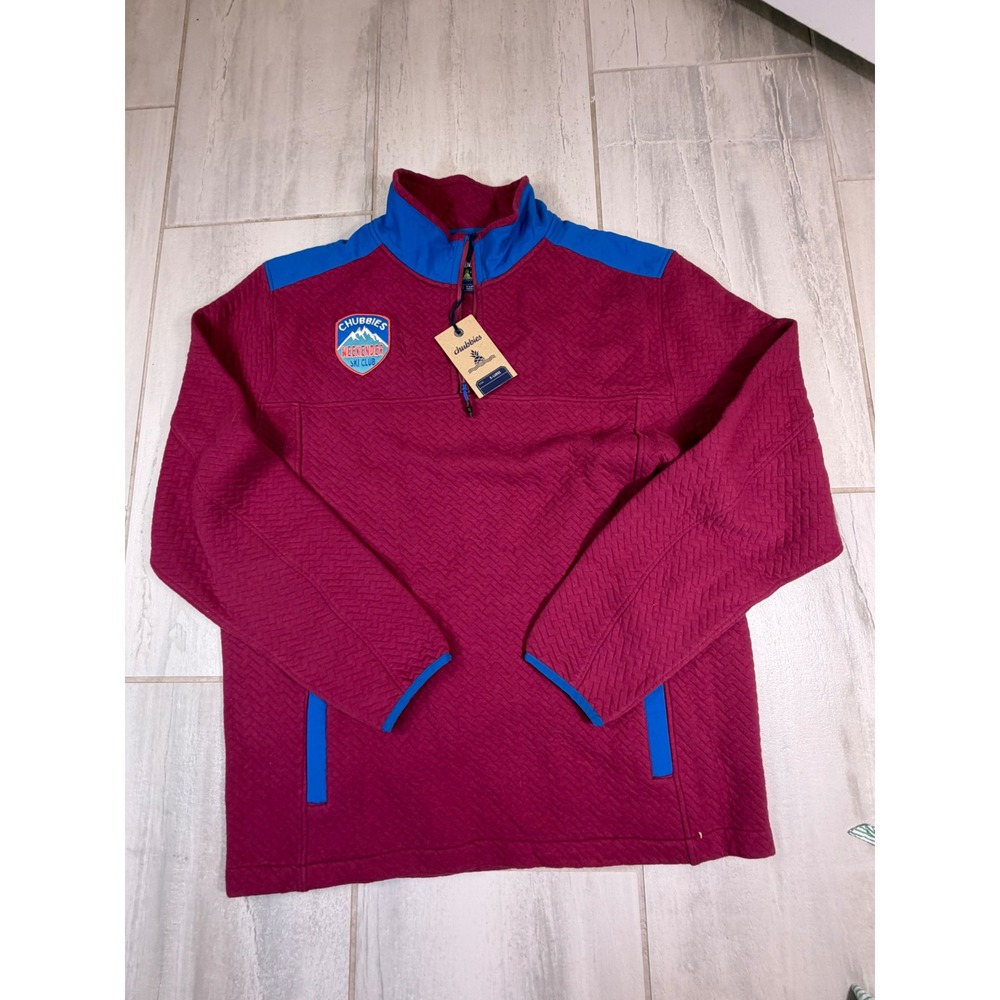 Chubbies The Crimson Cruiser Quilted Quarter Zip Pullover Weekender Ski Club XL
